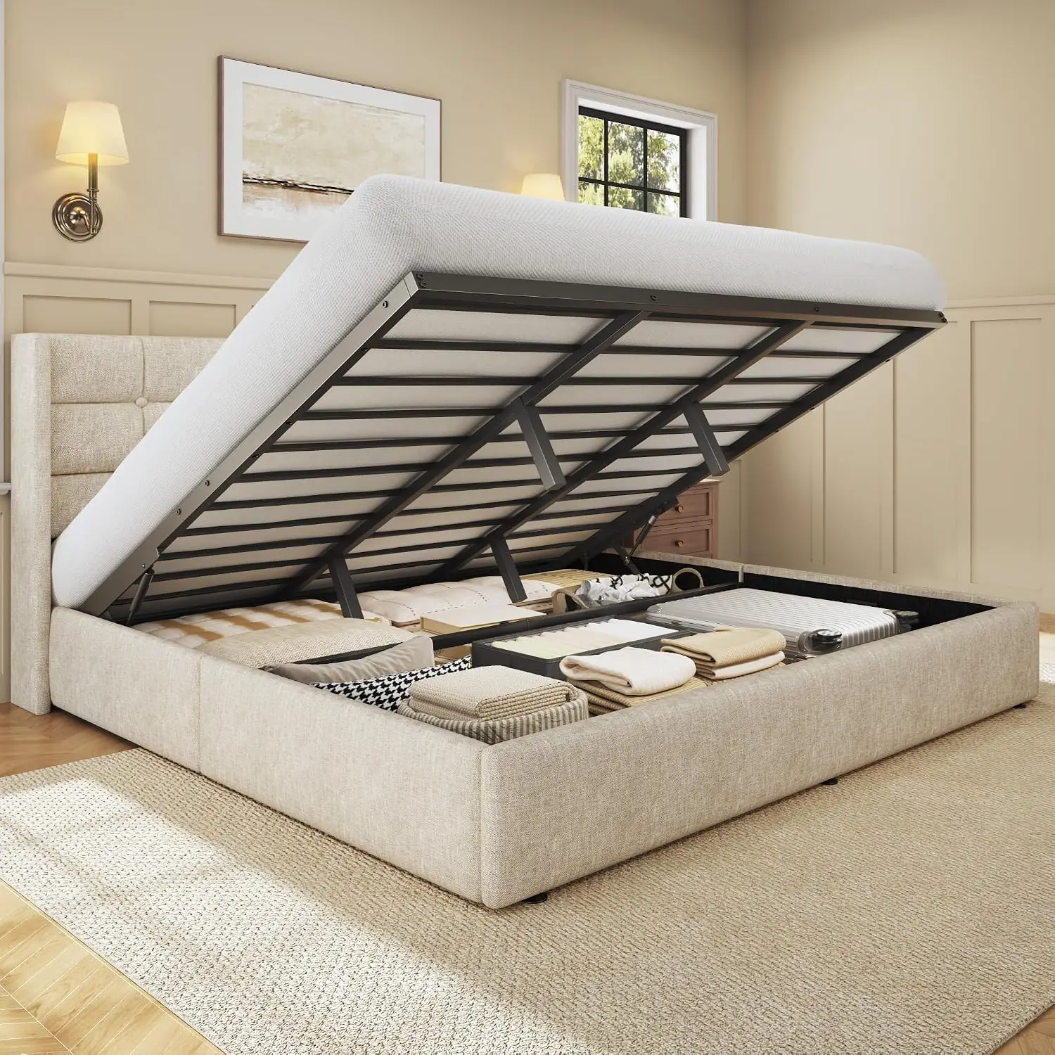 Gas Lift Storage Bed Hydraulic - إطار سرير بحجم كينج مع مساحة