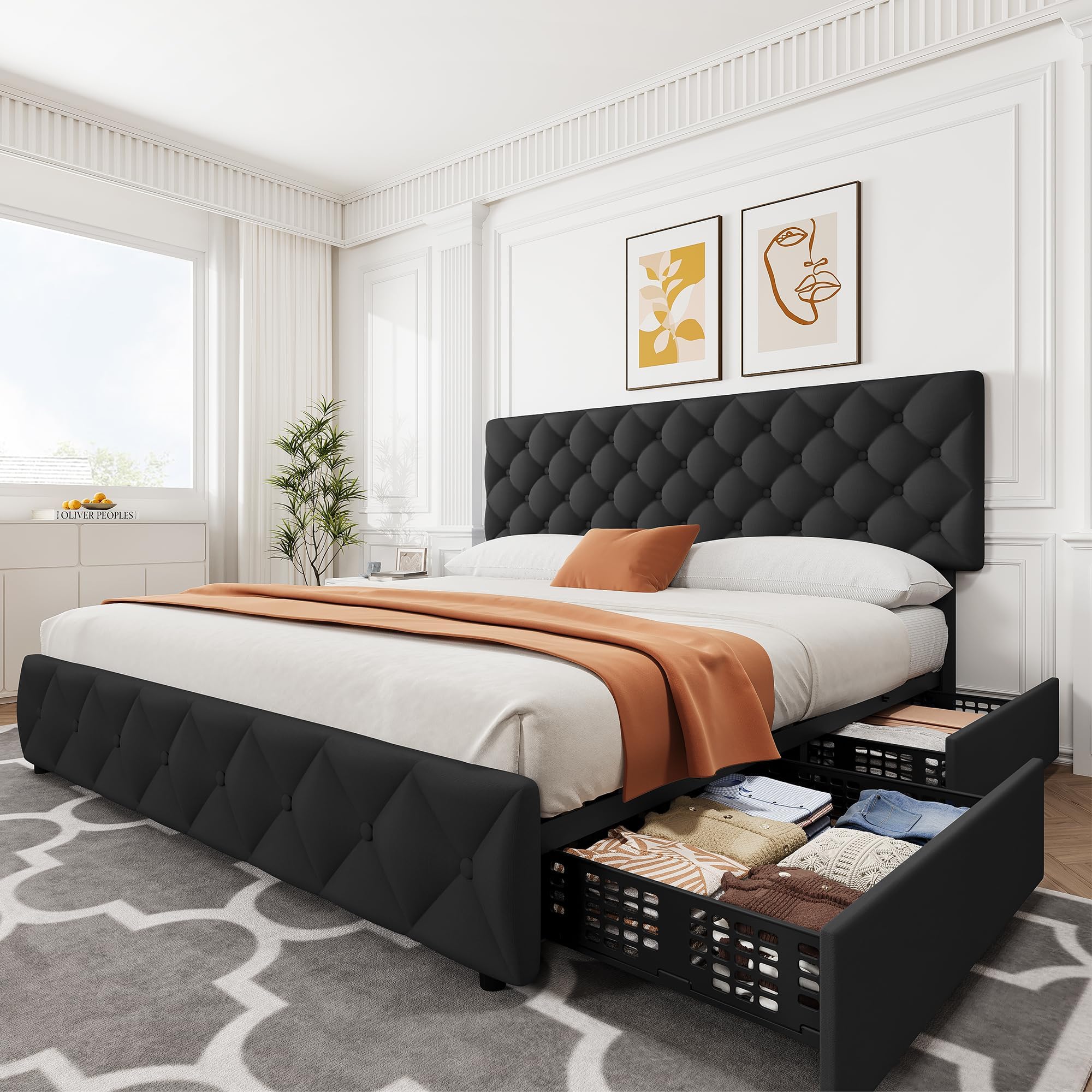 King Size Bed Frame With Storage Drawers - إطار سرير بحجم كينج مع 4