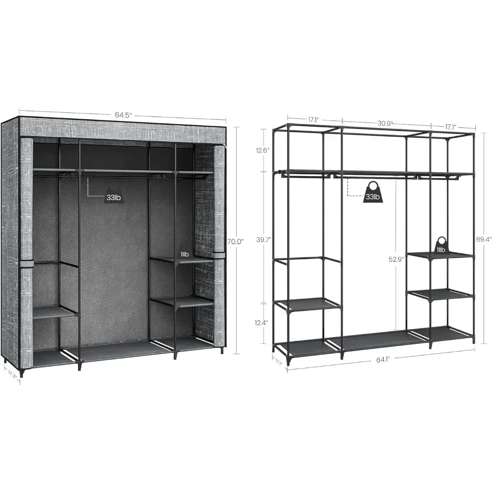 Wardrobe Closet Portable Fabric Cover - خزانة ملابس، خزانة محمولة بطول 64.5