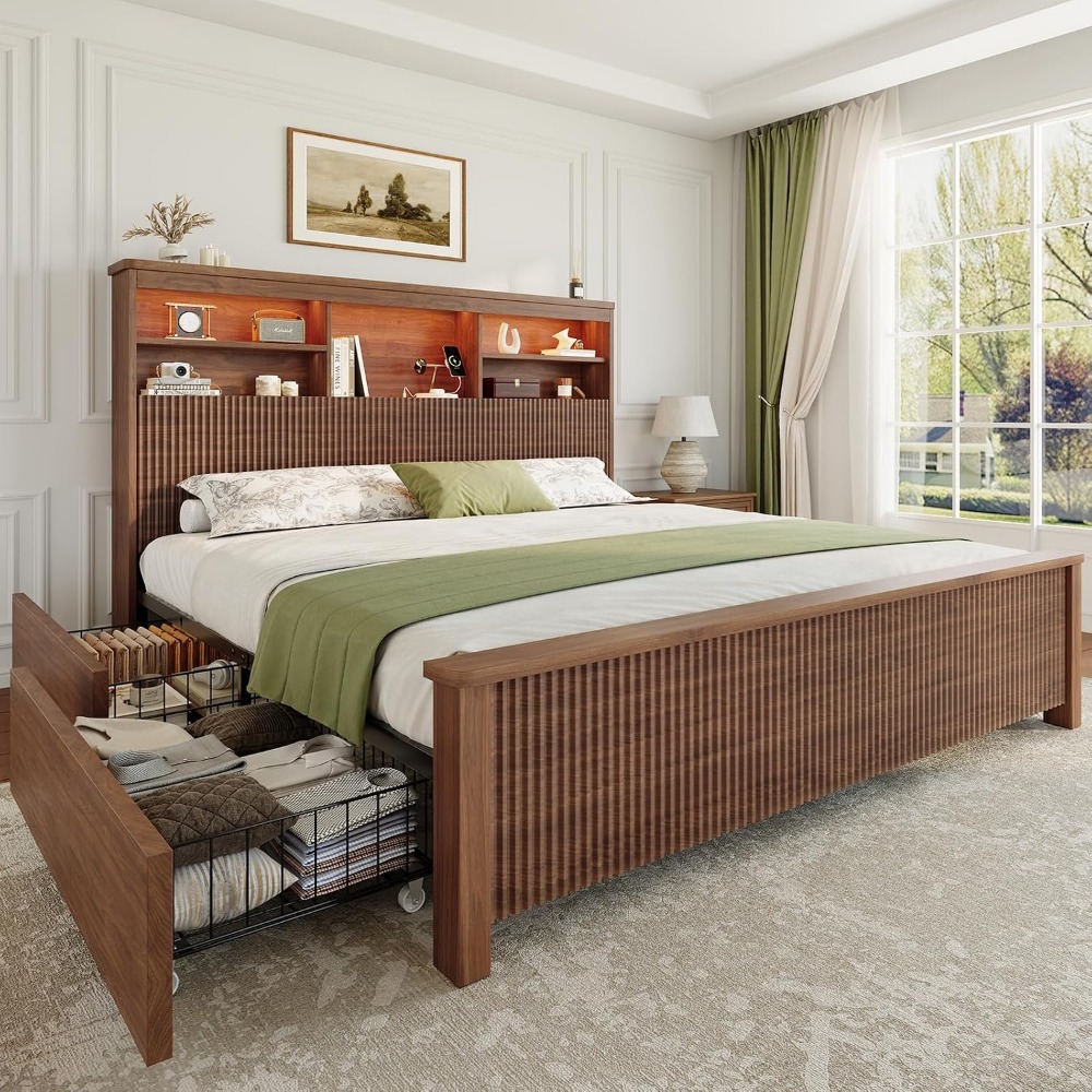 King Size Bed Frame With Storage Drawers - إطار سرير كبير الحجم مع 4