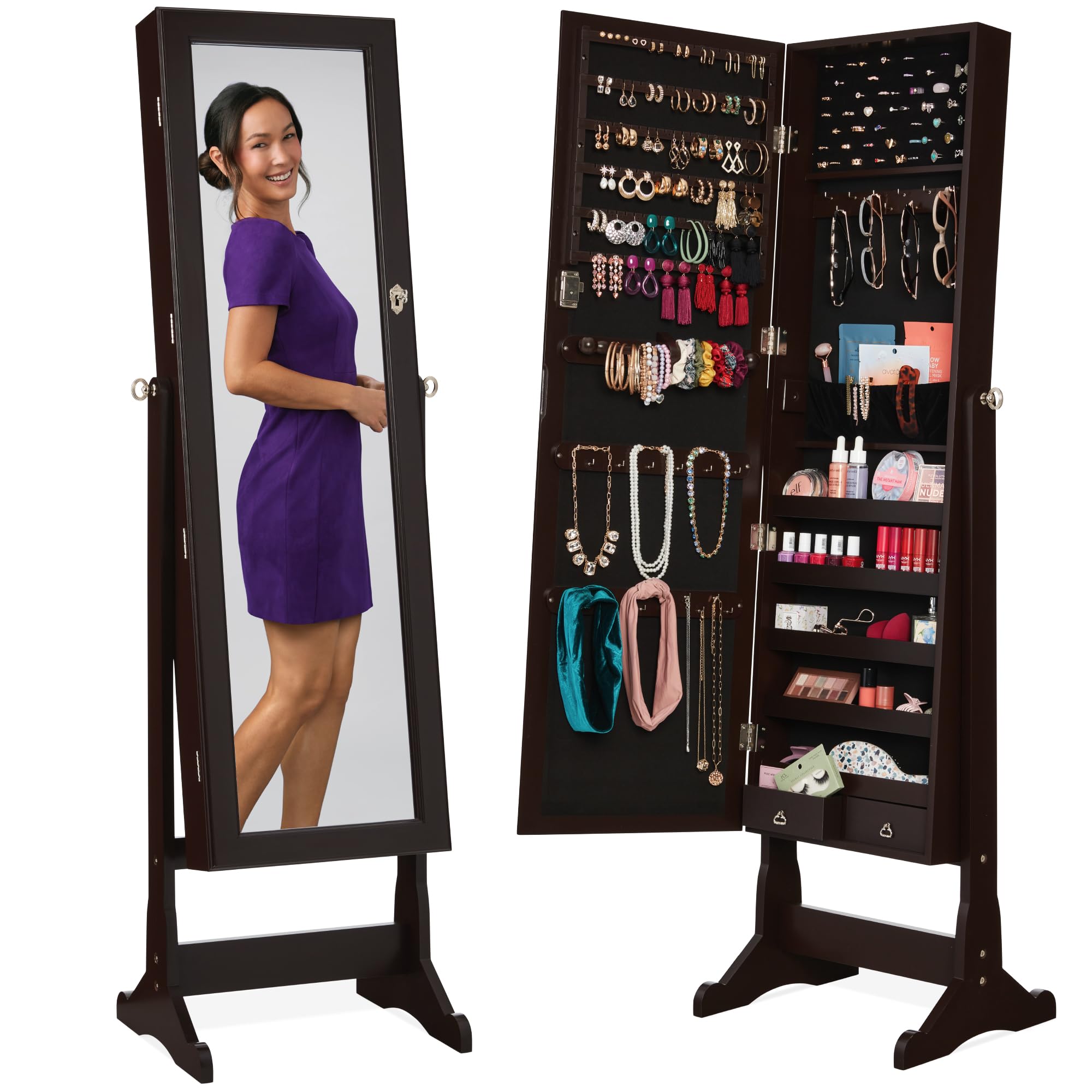 Full Length Mirror Jewelry Armoire - خزانة مجوهرات قائمة بذاتها، مرآة كاملة