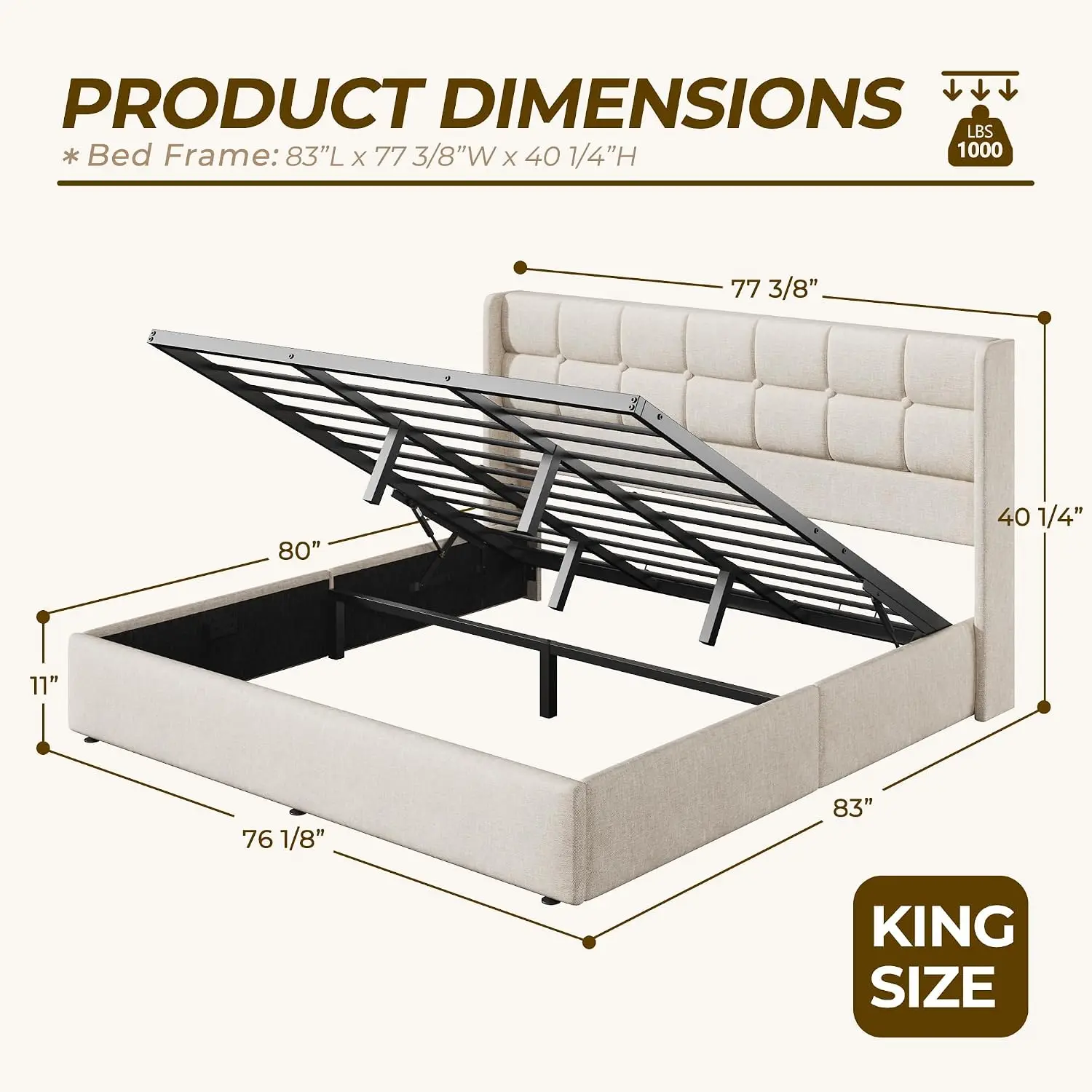 إطار سرير بحجم كينج مع مساحة ت - مراجعة Gas Lift Storage Bed Hydraulic وسعره