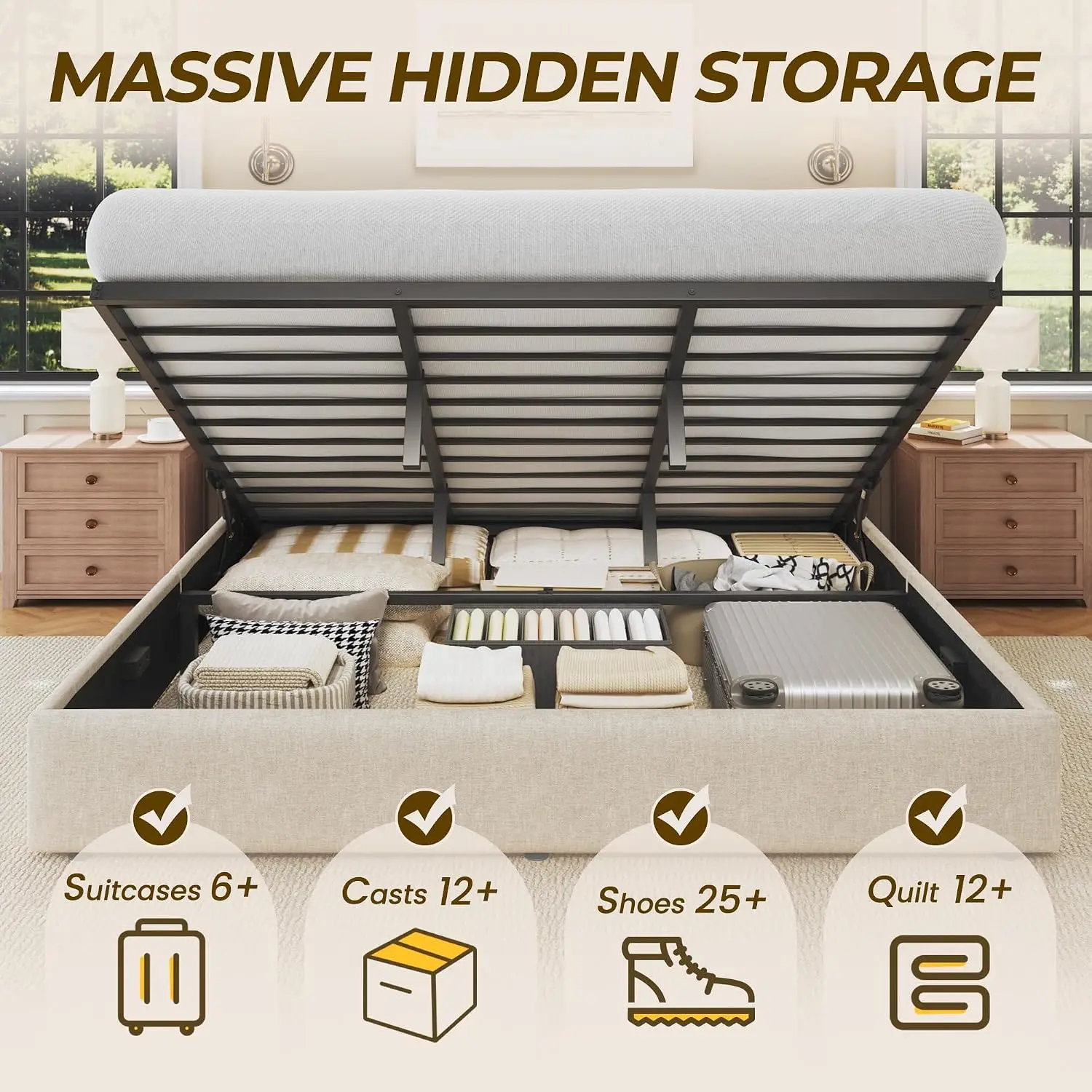 إطار سرير بحجم كينج مع مساحة ت - مراجعة Gas Lift Storage Bed Hydraulic وسعره