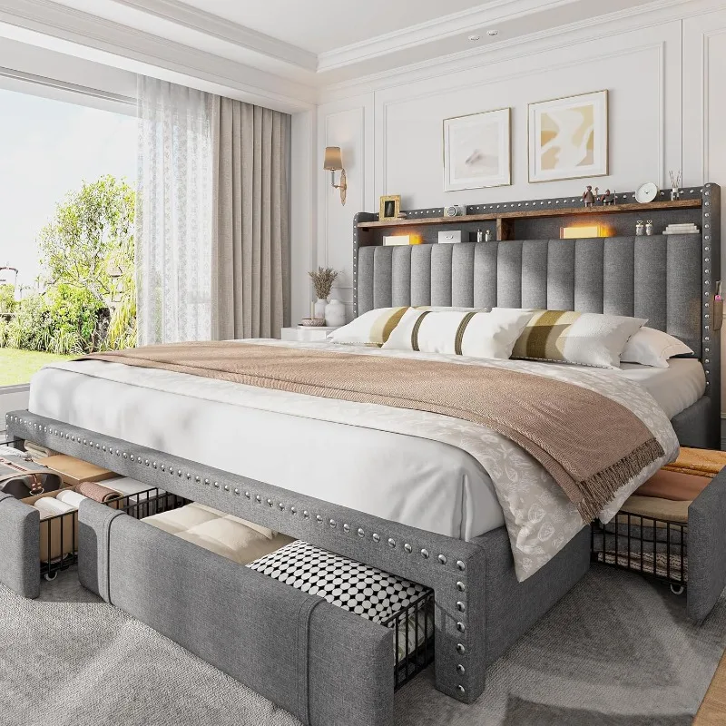 إنهومي إطار سرير كينج سايز مبط - مراجعة King Size Bed Frame With Storage Drawers وسعره