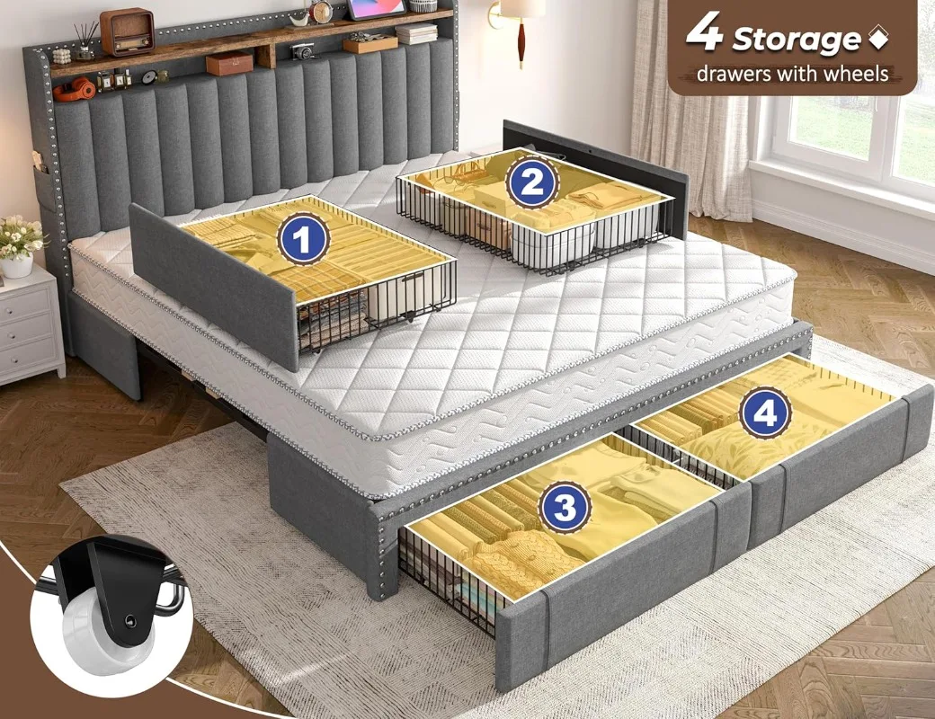 إنهومي إطار سرير كينج سايز مبط - مراجعة King Size Bed Frame With Storage Drawers وسعره