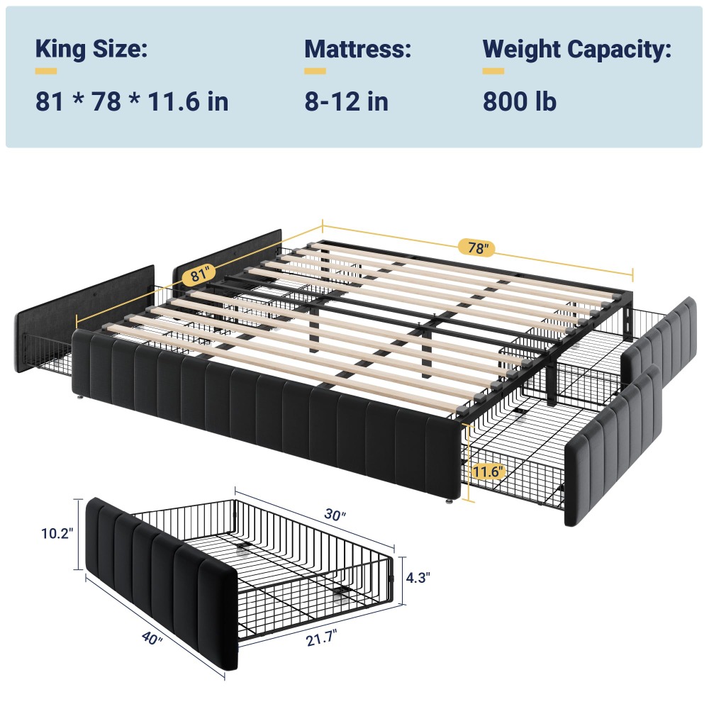 إطار سرير بحجم كينج مع 4 أدراج - مراجعة King Size Bed Frame With Storage Drawers وسعره