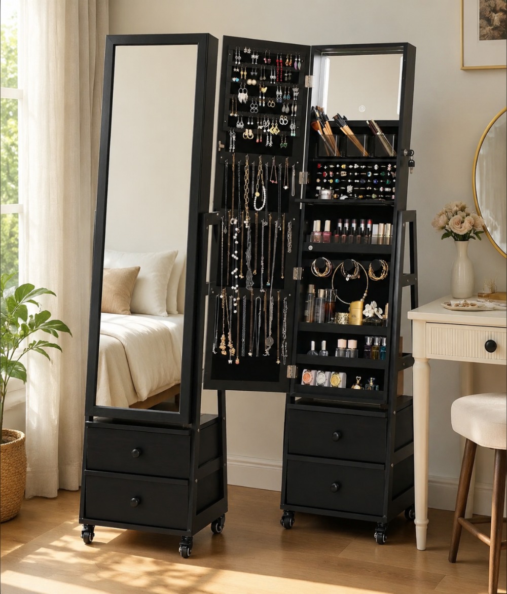 خزانة مجوهرات قائمة قابلة للقف - مراجعة Full Length Mirror Jewelry Armoire وسعره