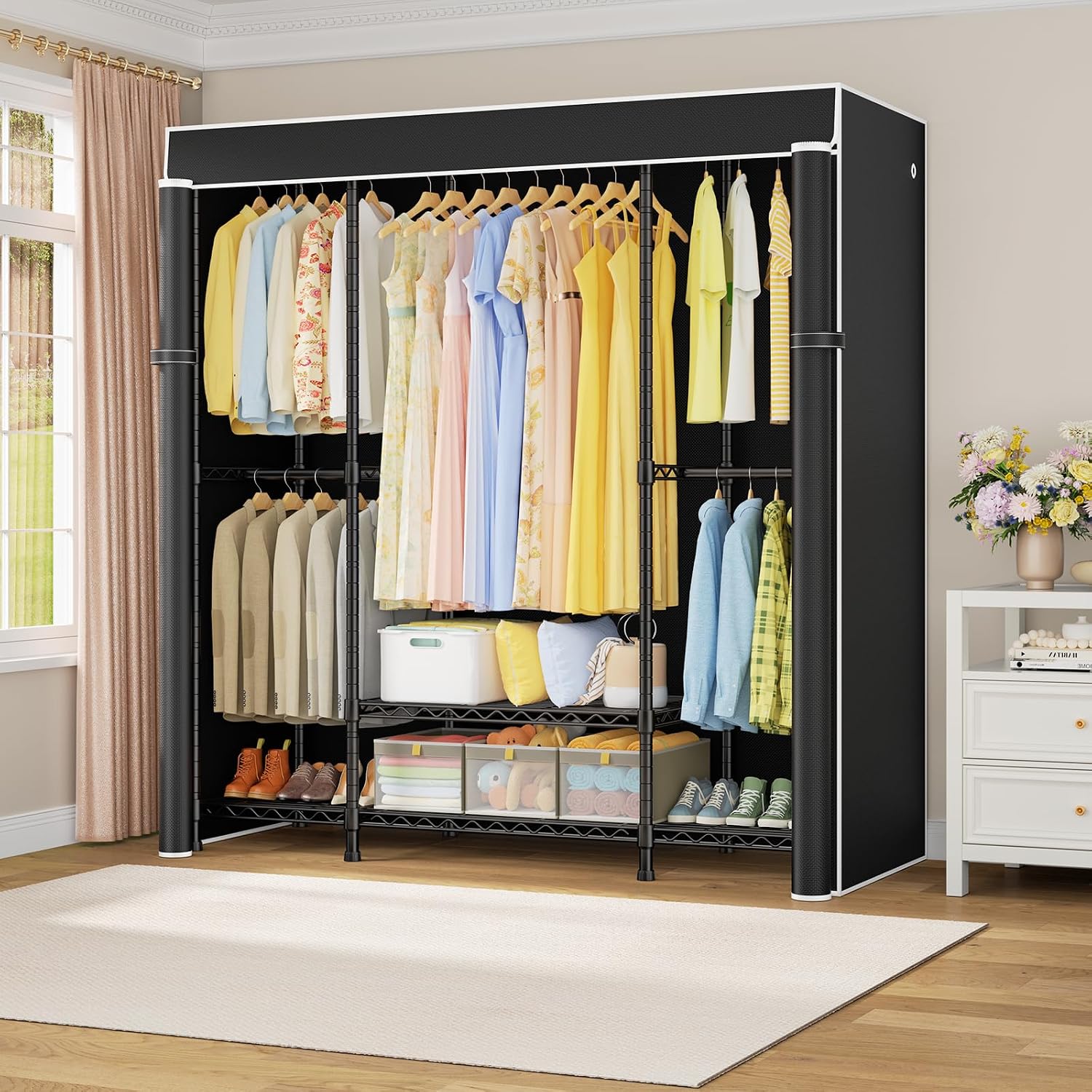 خزانة ملابس محمولة متينة من نو - مراجعة Wardrobe Closet Portable Fabric Cover وسعره