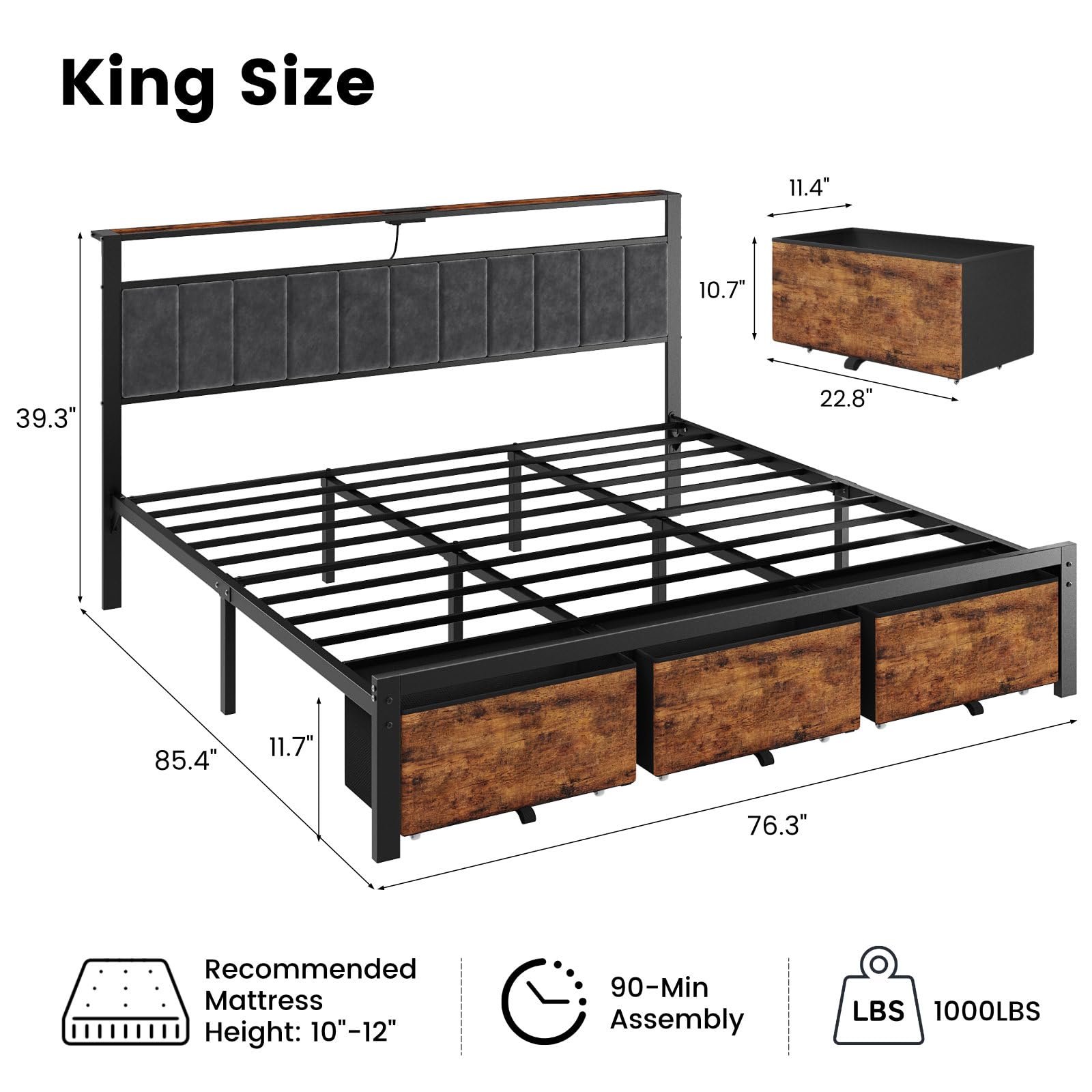 إطار سرير بحجم كينج مع مسند رأ - مراجعة King Size Bed Frame With Storage Drawers وسعره