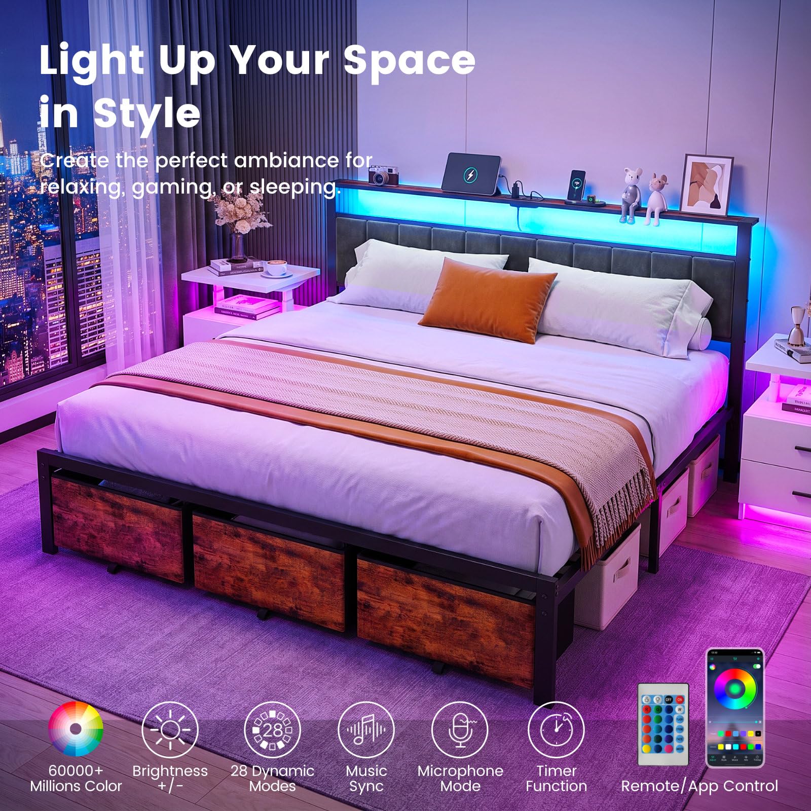 إطار سرير بحجم كينج مع مسند رأ - مراجعة King Size Bed Frame With Storage Drawers وسعره