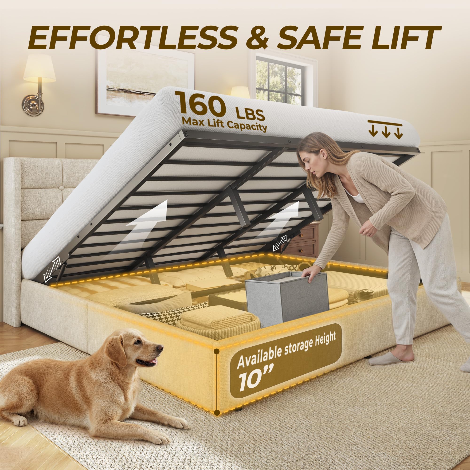 سرير تخزين قابل للرفع بحجم كين - مراجعة Gas Lift Storage Bed Hydraulic وسعره