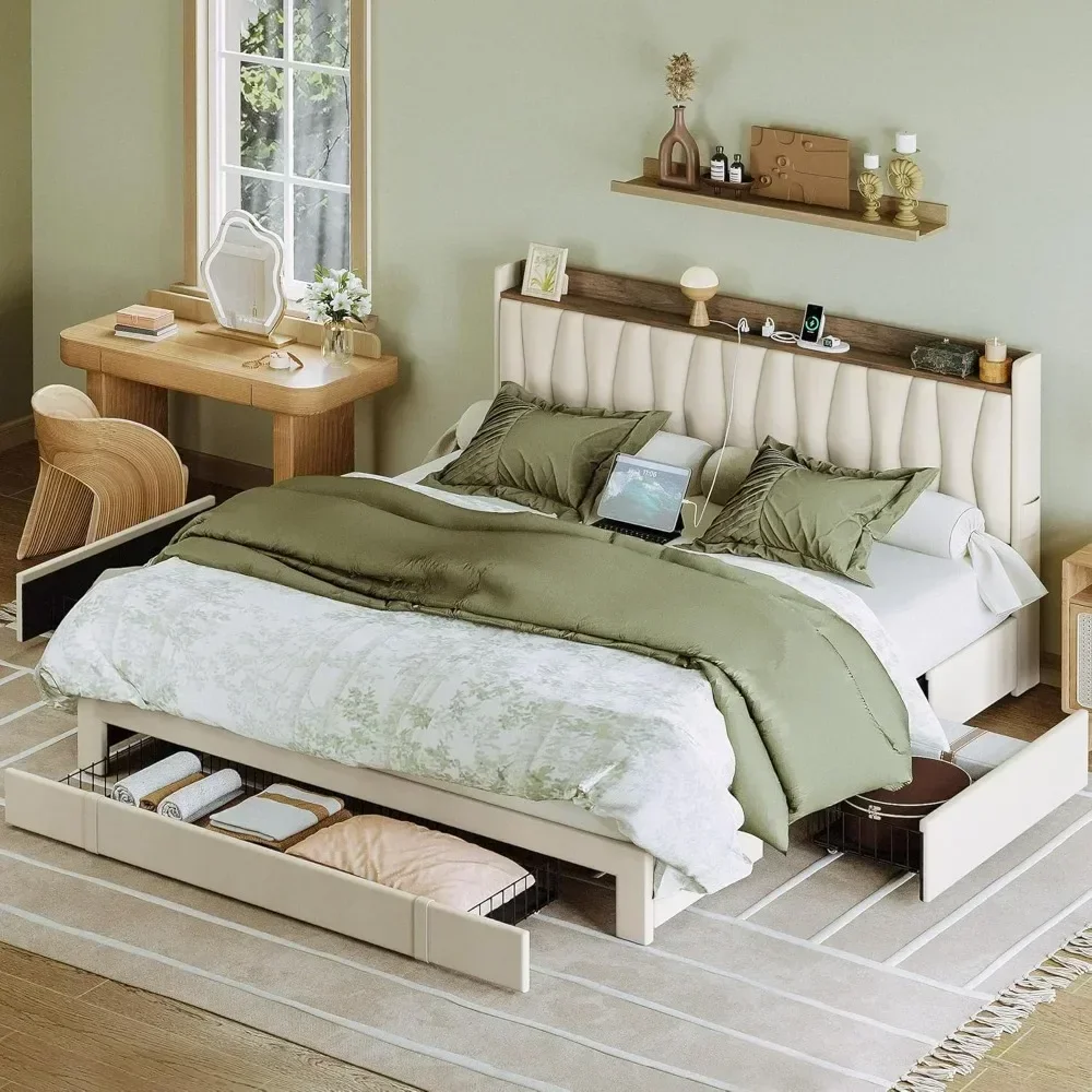 إطار سرير بحجم كينج مع لوح رأس - مراجعة King Size Bed Frame With Storage Drawers وسعره